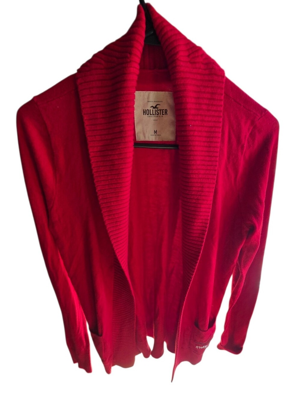 Hollister Bright Red Open-Front Shawl Collar Cardigan